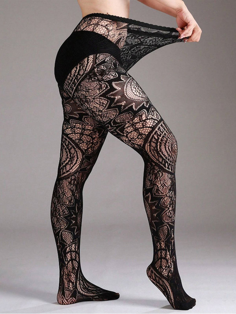 Collant gotico trasparenti con floreale in pizzo Halloween