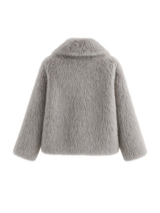 Giacca corta in pelliccia sintetica grigia anni '80