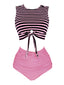 Costume da bagno patchwork a righe rosa anni '70