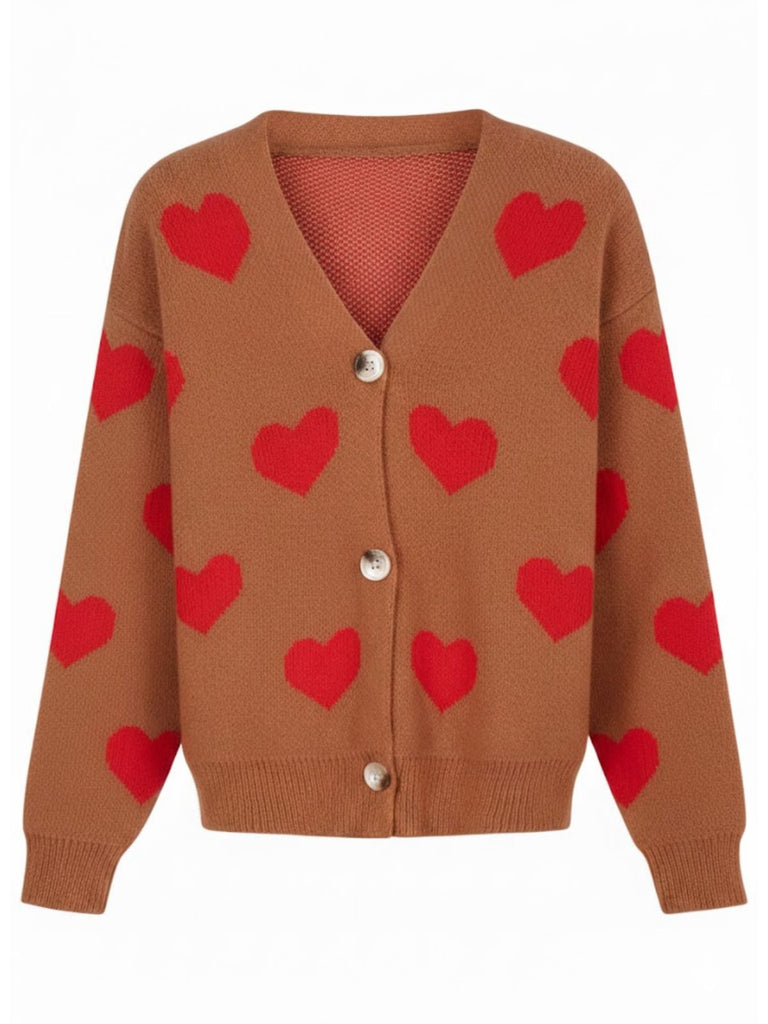 Cardigan in maglia con stampa a cuore per San Valentino anni '50