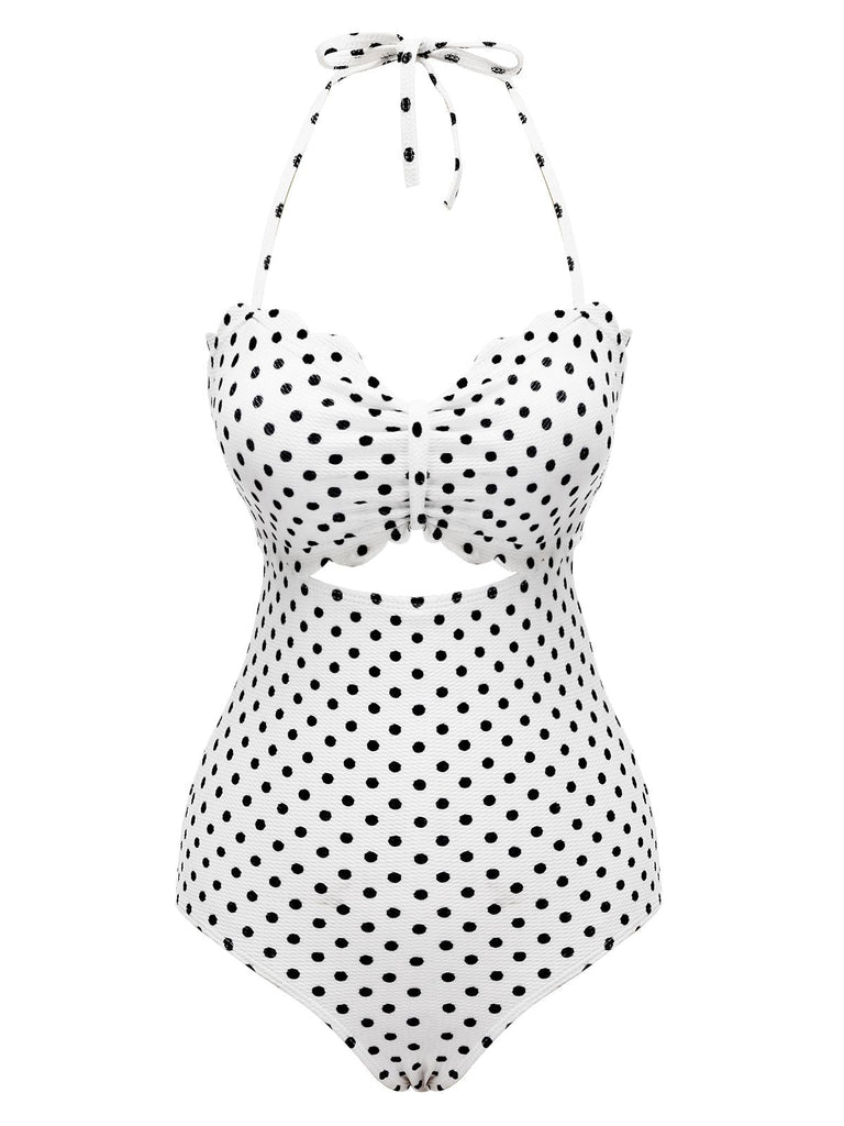 Costumi intero a pois con lacci bianco anni '40