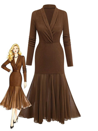 Abito da sirena con scollo a V e orlo in rete testurizzata anni '30