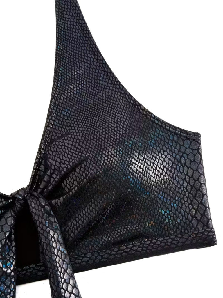 Bikini in pelle di serpente metallizzatacon laccetti anteriori anni '70