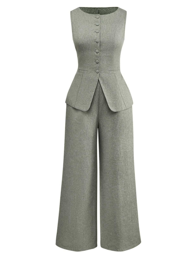 2PCS Top senza maniche e pantaloni a gamba larga anni '40