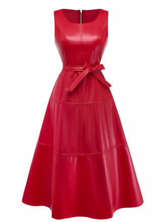 Abito senza maniche a trapezio in pelle anni '40