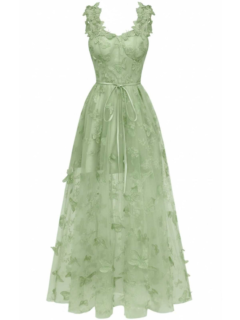 Abito lungo farfalle 3D in rete con spalline sottili anni '30