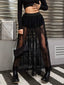 Gonna in pizzo trasparente stile gotico nero anni '80