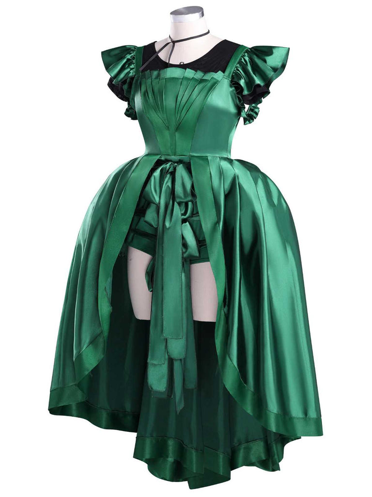 Costume ispirato a Mercoledì Agnes in raso verde anni '50