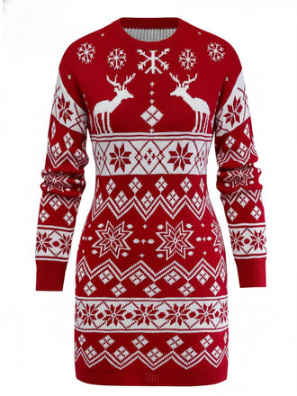 Abito in maglia jacquard con fiocco di neve e renne natalizie anni '60