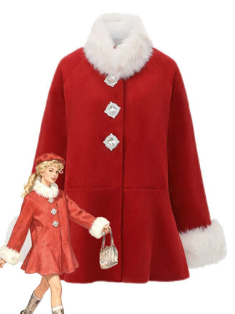 Cappotto in cristallo e finiture in pelliccia sintetica rosso anni '80