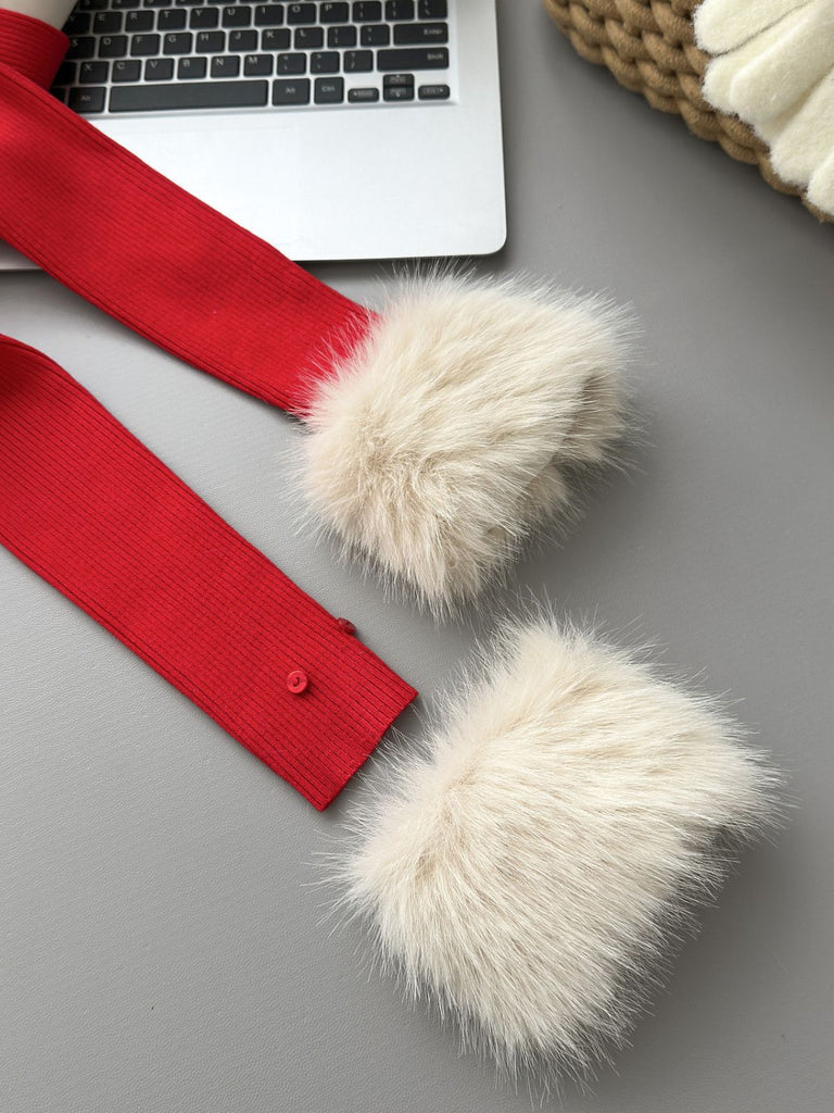 Cardigan in maglia con collo di pelliccia staccabile rosso anni '80