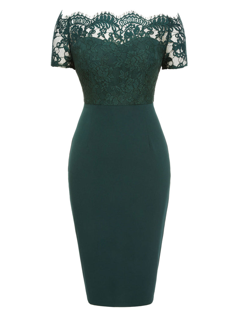 Abito in pizzo spalle scoperte verde scuro anni '60