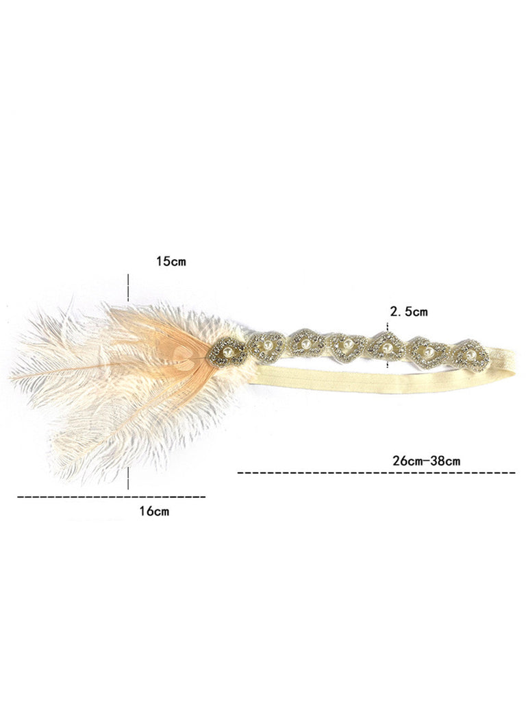 Accessorio per capelli in lega di perle e piume anni '20