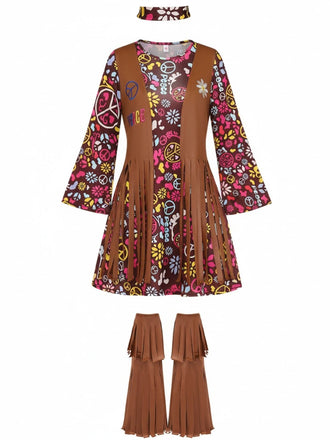 3PCS Costume Anni '70 Hippie Vintage con Frange