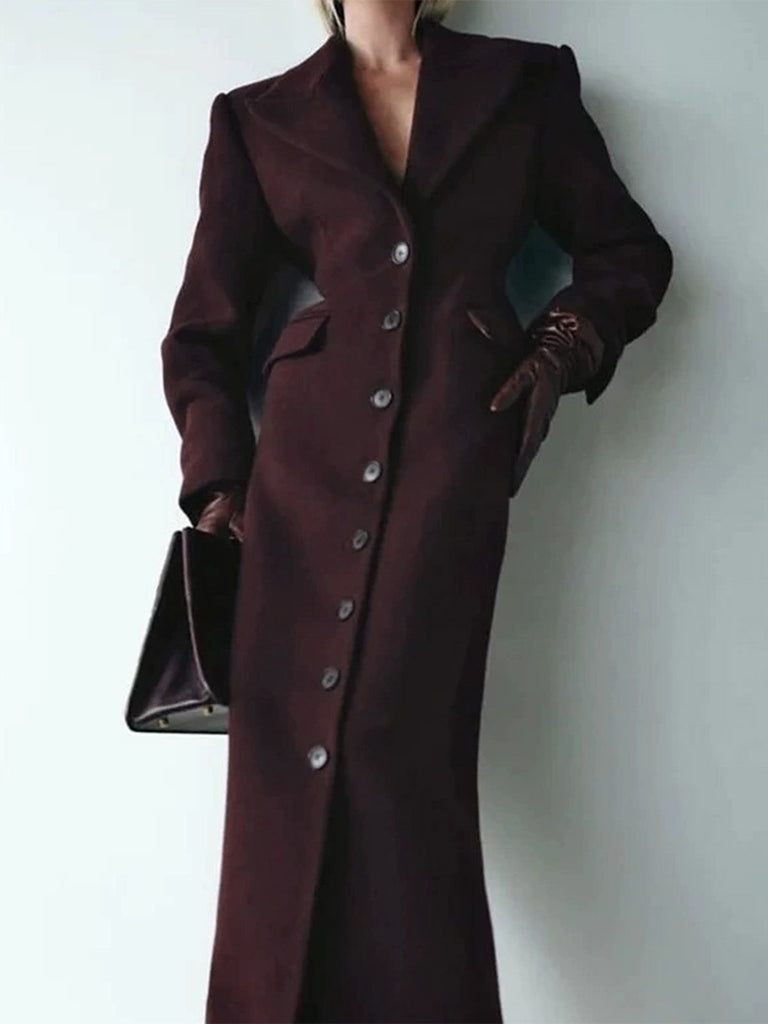 Cappotto in lana con bottoni e revers a tinta unita grigio anni '30