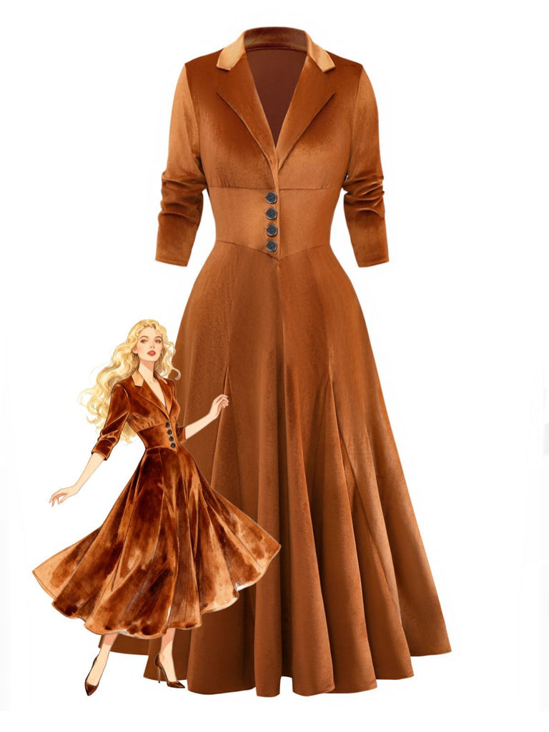 Abito con maniche a 3/4 e revers abbottonati anni '30