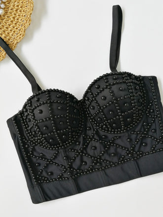 Corsetto in perle canotta a spina di pesce anni '80