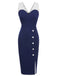 Abito a tubino pois patchwork blu scuro anni '60