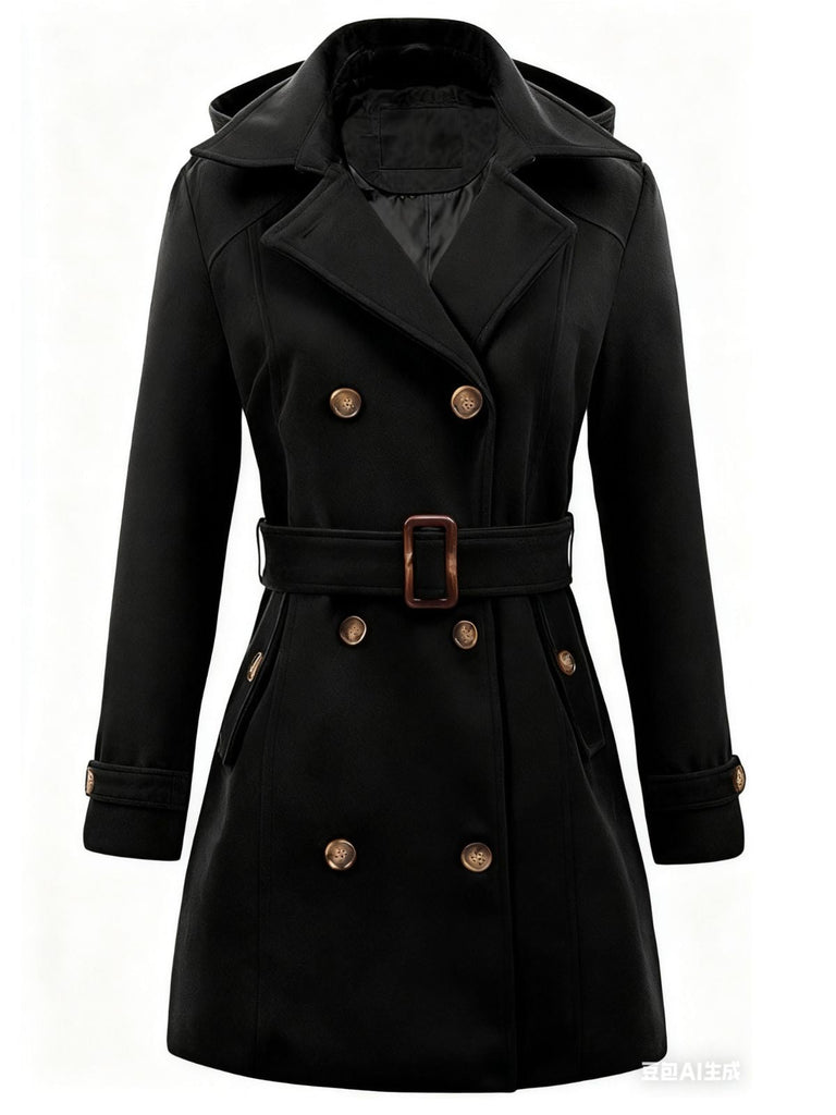 Cappotto doppiopetto con cappuccio in finta lana anni '70