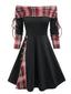 Abito a quadri a spalle scoperte e patchwork anni '50
