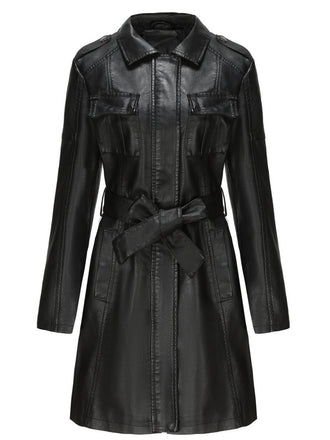 Giacca lunga in pelle con cintura e revers anni '60