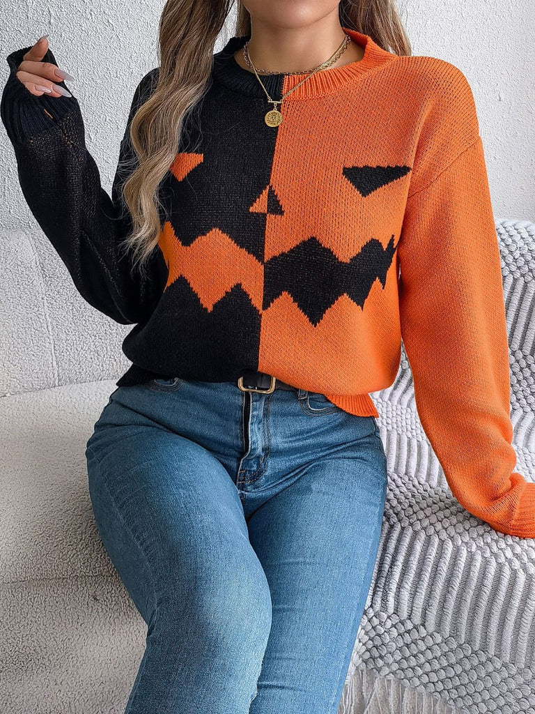 Maglione lavorato a maglia con faccia di zucca anni '40