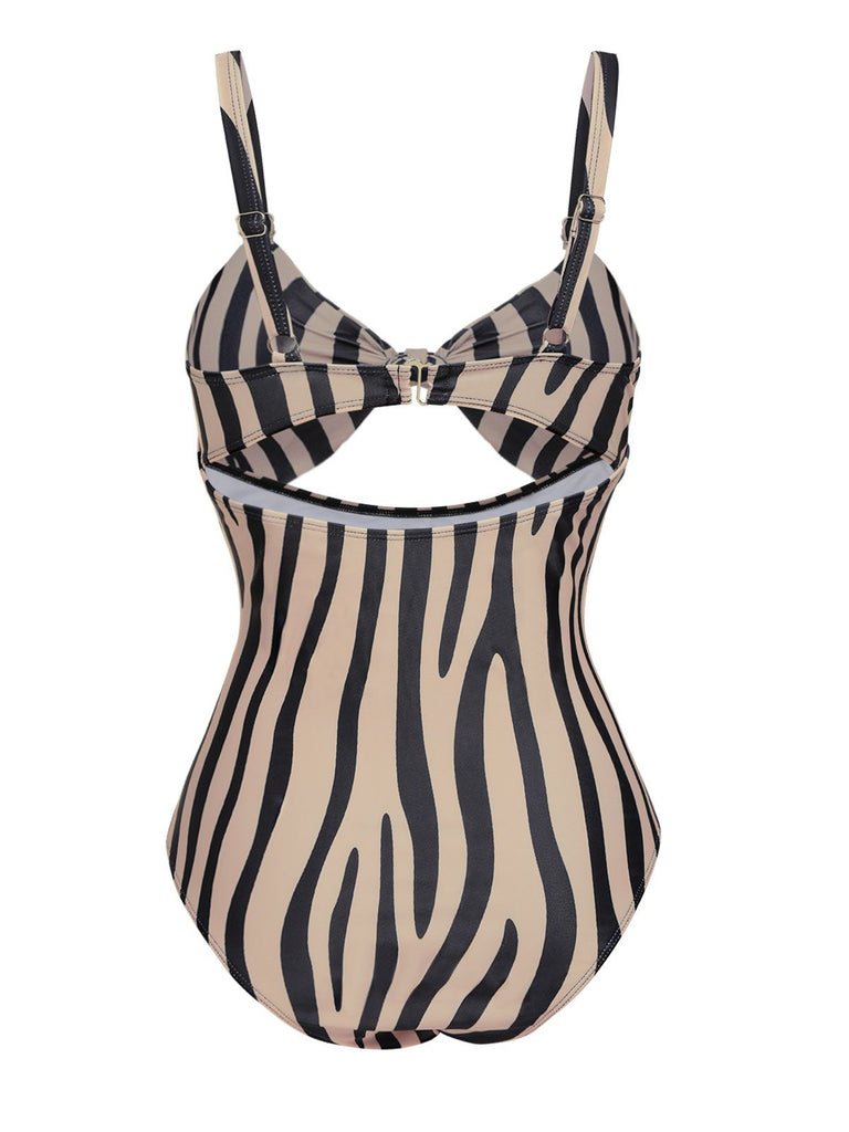 Costumi intero stampa zebra ritagli marrone anni '50