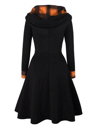 Abito a quadri patchwork con cappuccio arancione anni '50