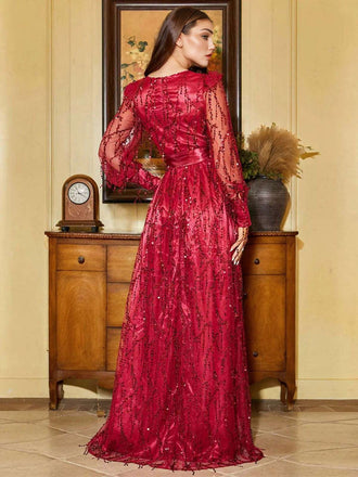 Abito lungo spacchi laterali scollo a V profondo paillettes anni '20