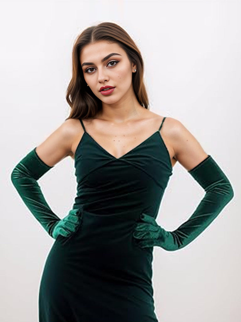 Guanti lunghi vintage in velluto da festa