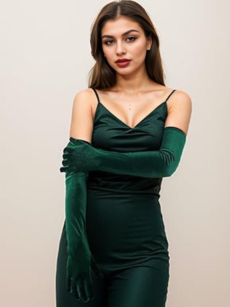 Guanti lunghi vintage in velluto da festa