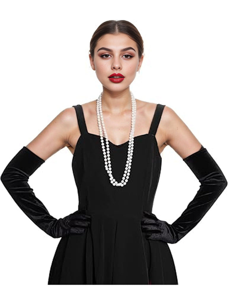 Guanti lunghi vintage in velluto da festa