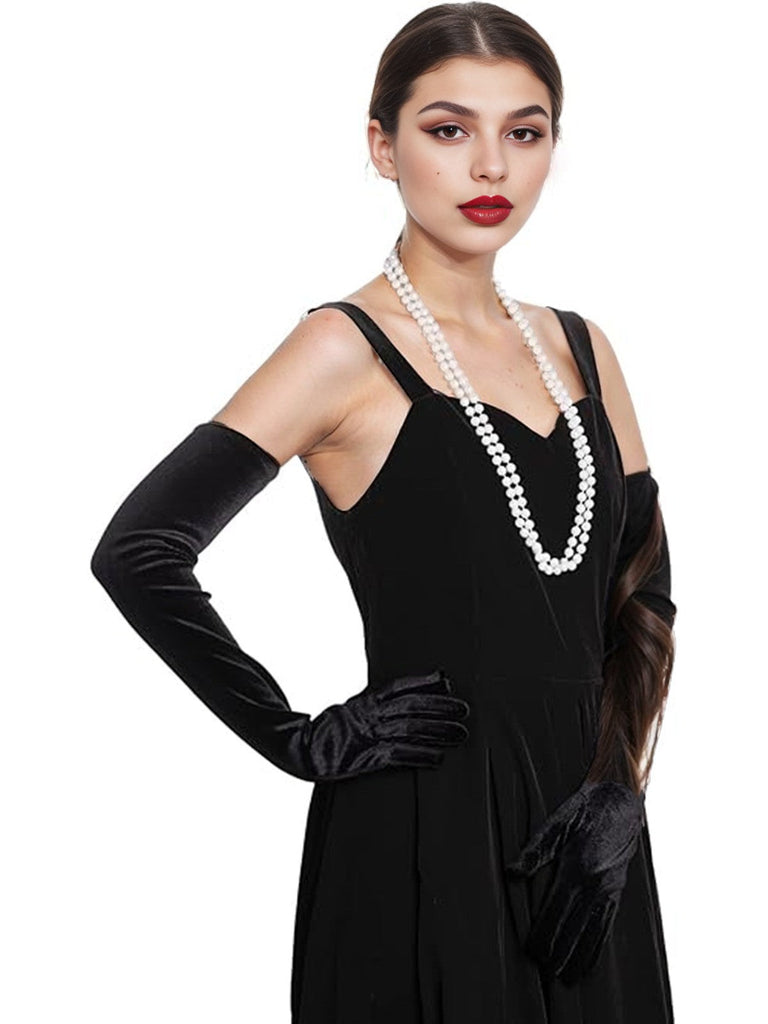 Guanti lunghi vintage in velluto da festa