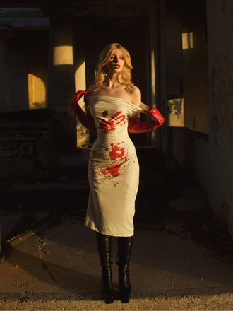 [Prevendita] Abito a tubino con sangue Halloween bianco anni '60