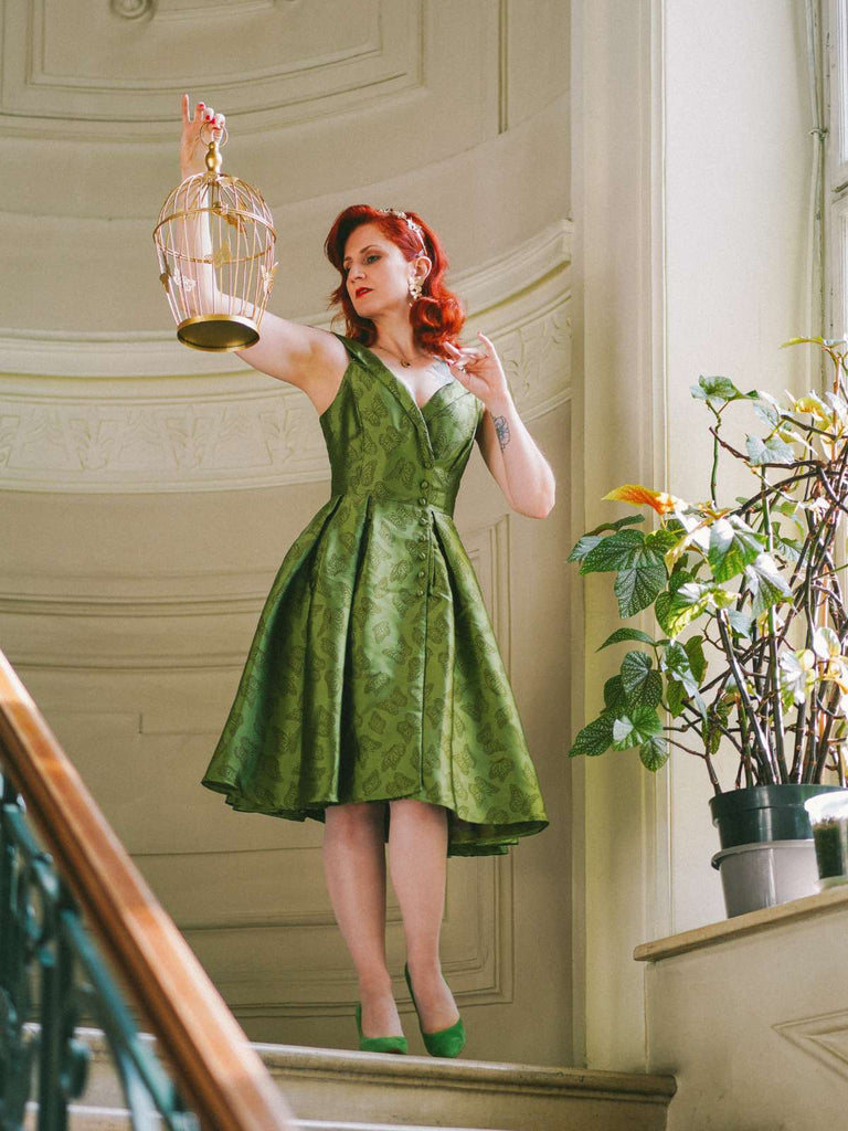 Abito farfalla spalle scoperte verde anni '50
