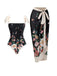 Costumi intero e copricostume floreale con fiocco nero anni '40