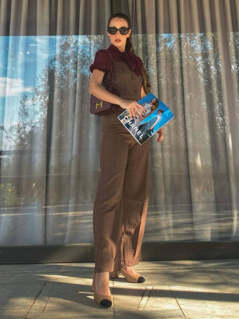 Tuta lunga a righe verticali in rete rosso anni '30