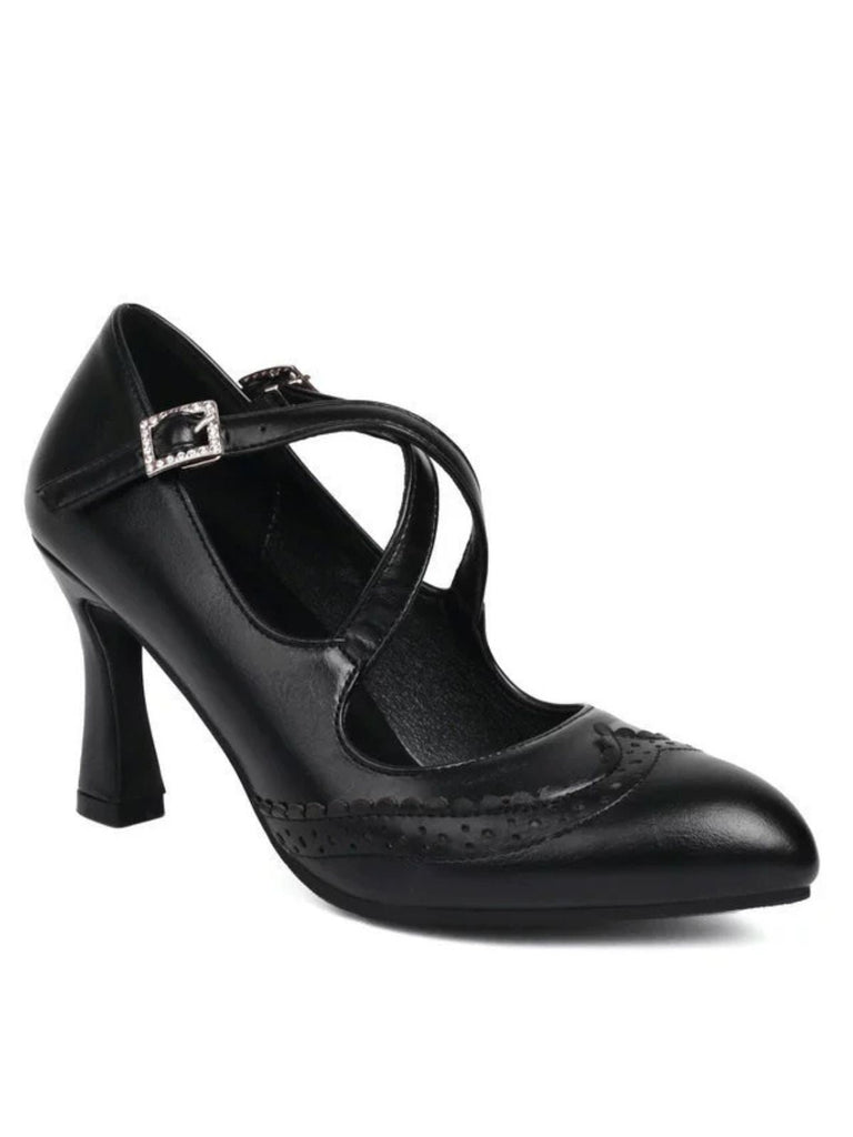 Scarpe con tacco alto e dettagli brogue con cinturini incrociati