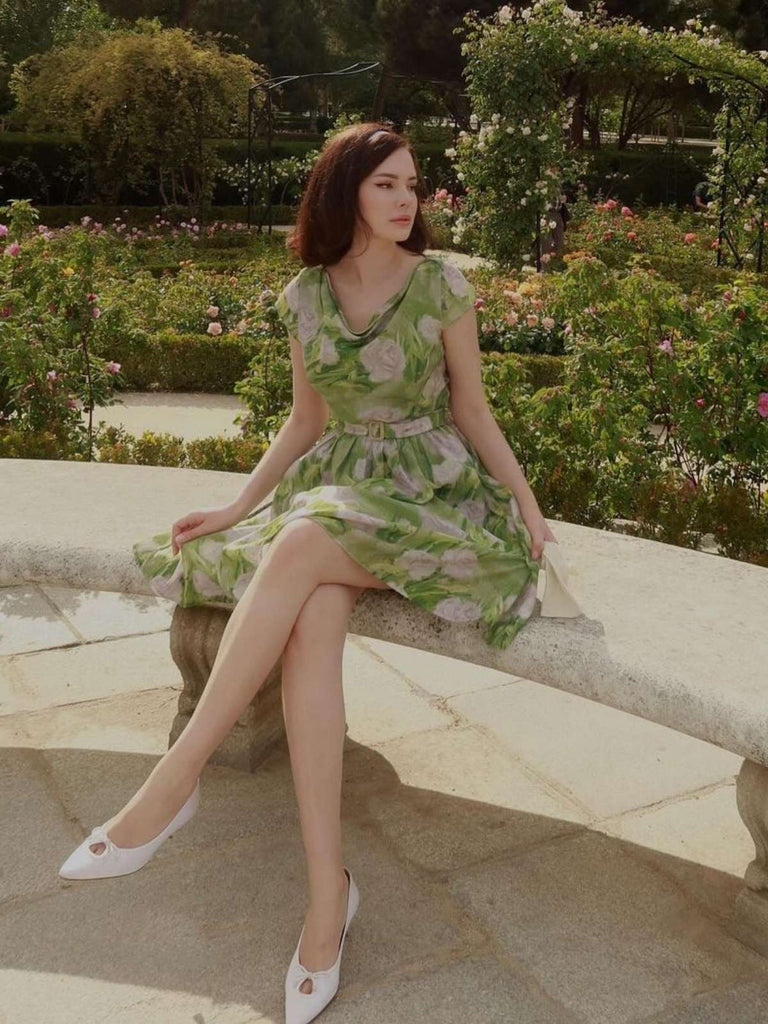 Abito rosa dipinto a olio verde anni '60