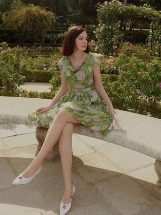 Abito rosa dipinto a olio verde anni '60