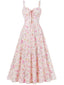 Abito con lacci floreali e spalline larghe anni '40