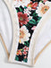 Costumi intero e copricostume floreale con fiocco nero anni '40