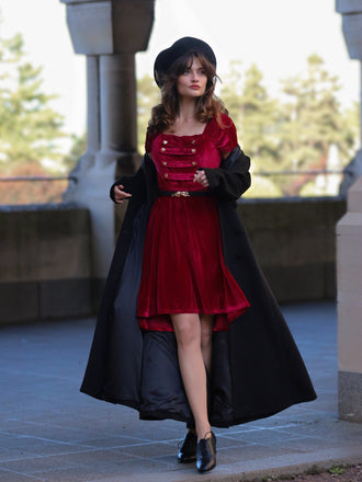 Abito a cuore bottoni scollo quadrato bordeaux anni '50