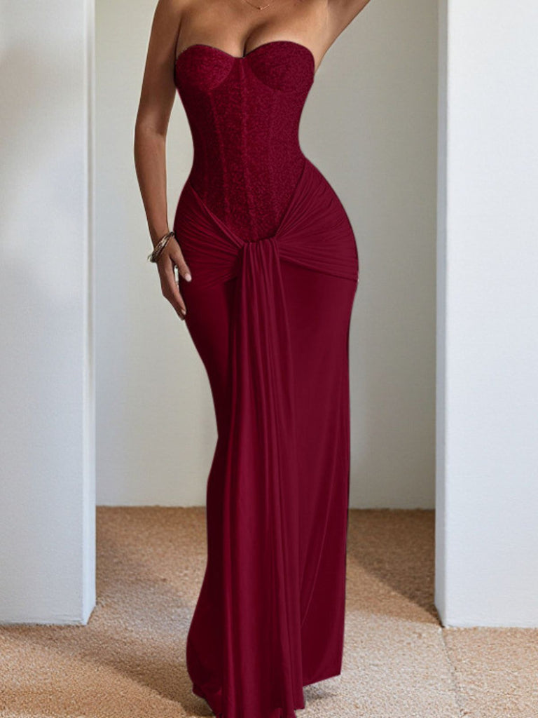 Abito lungo senza spalline a spina di pesce anni '30