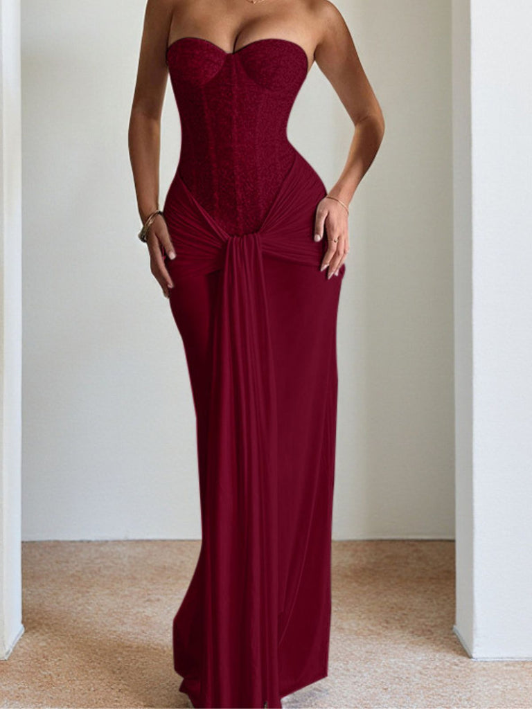 Abito lungo senza spalline a spina di pesce anni '30