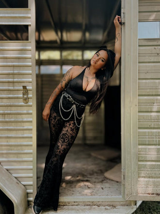 Pantaloni a zampa a vita alta in pizzo Halloween anni '30