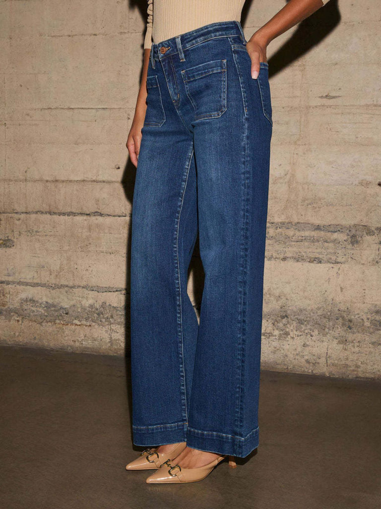 Jeans a vita alta e gamba larga con tasca anni '60