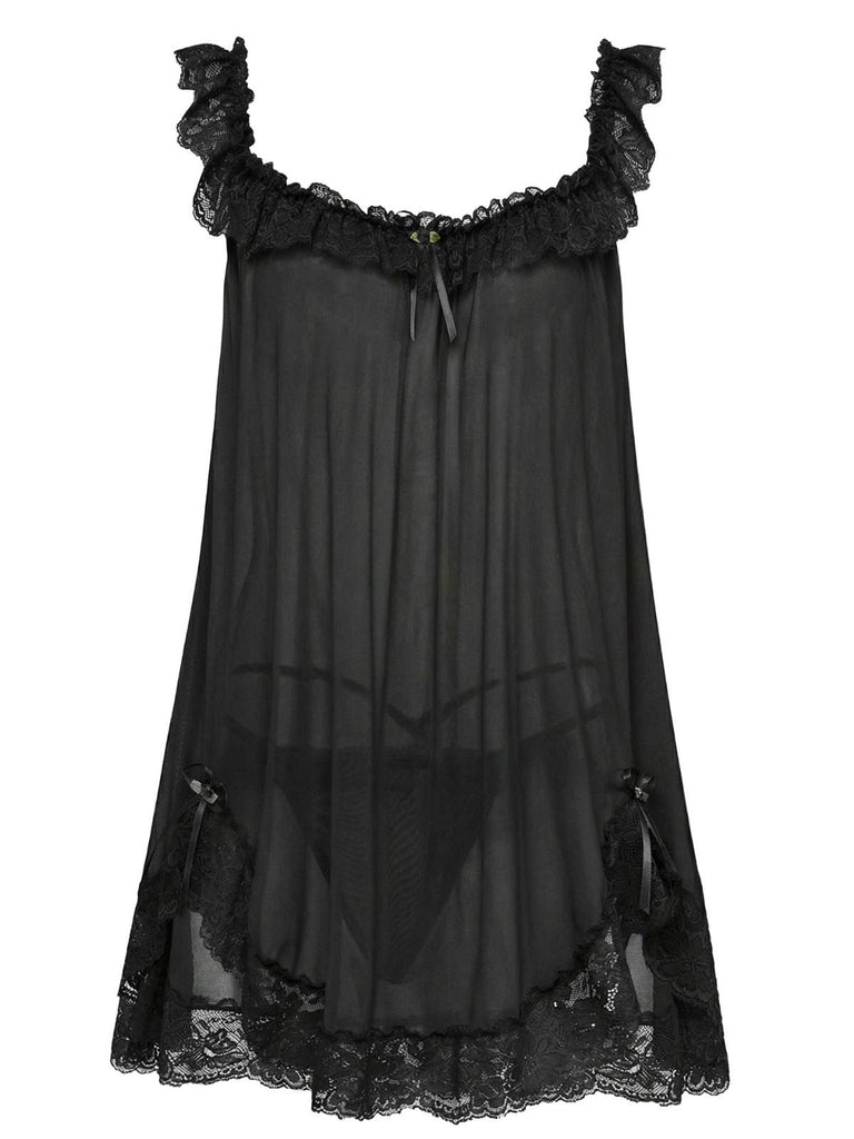 [Prevendita] Camicia da notte babydoll in rete in pizzo con fiocco anni '50