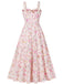 Abito con lacci floreali e spalline larghe anni '40
