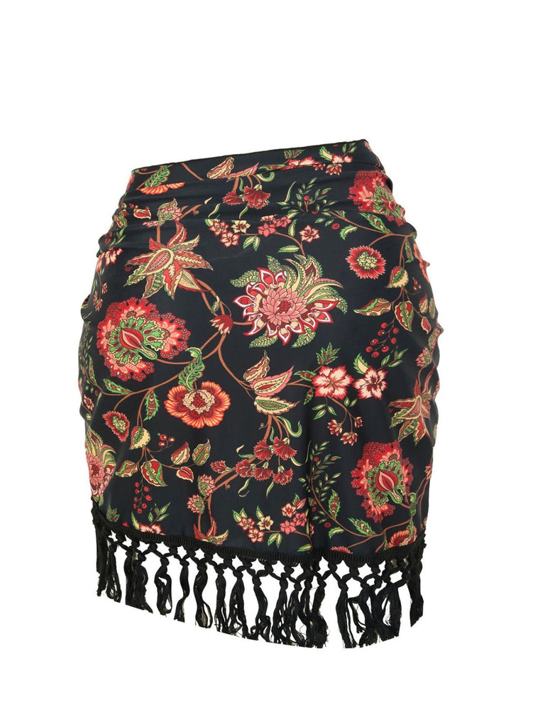 2PCS Costumi intero e copricostume con frange e floreale anni '60